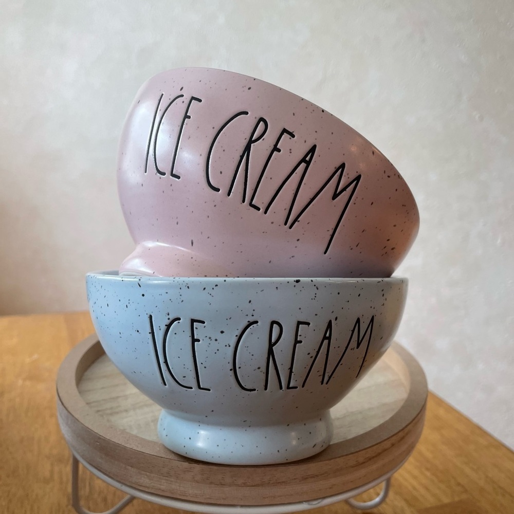Rae Dunn Speckled Pink and Blue ICE CREAM Set of 2 Ceramic Bowls BRAND NEW!!